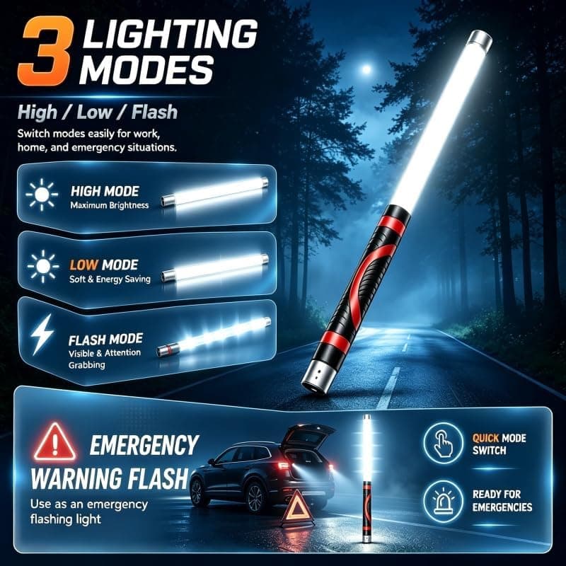 Flexible LED Flashlight Stick, 30" Bendable Mechanic Work Light, High-Lumen Rechargeable with 3 Brightness Modes