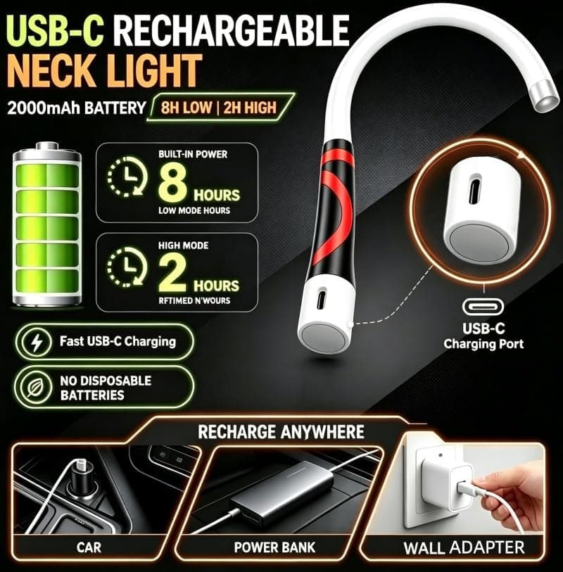 Flexible LED Flashlight Stick, 30" Bendable Mechanic Work Light, High-Lumen Rechargeable with 3 Brightness Modes