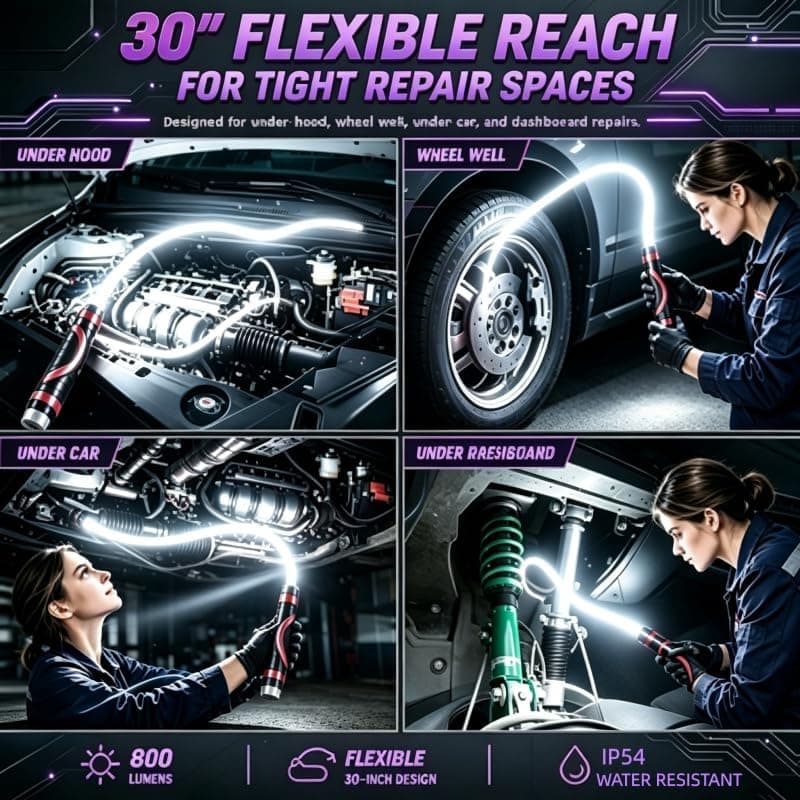 Flexible LED Flashlight Stick, 30" Bendable Mechanic Work Light, High-Lumen Rechargeable with 3 Brightness Modes