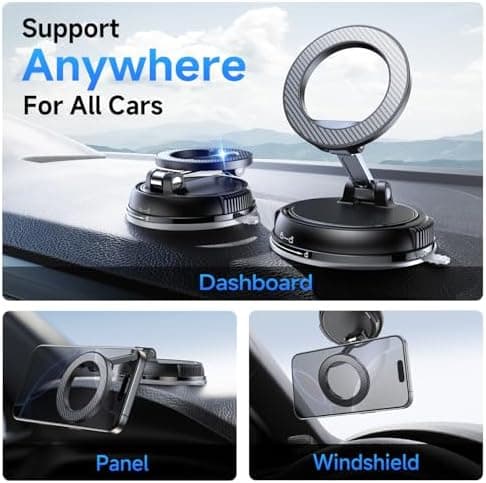 MagSafe Car Phone Mount, 360° Adjustable Magnetic Holder with Strong Suction Cup for iPhone