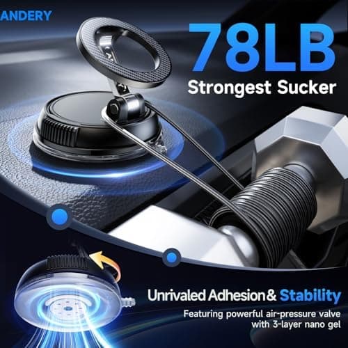 MagSafe Car Phone Mount, 360° Adjustable Magnetic Holder with Strong Suction Cup for iPhone