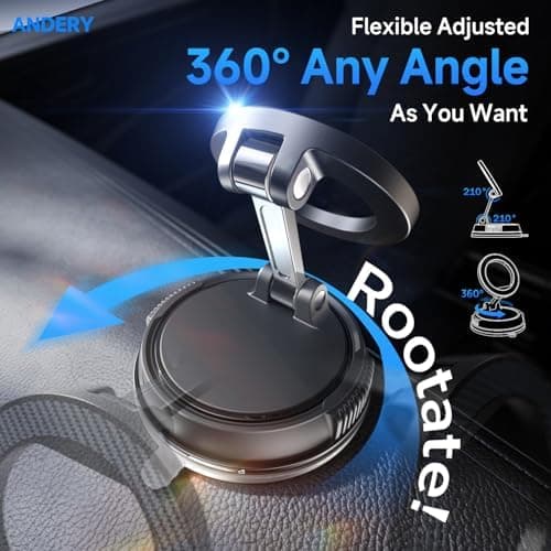MagSafe Car Phone Mount, 360° Adjustable Magnetic Holder with Strong Suction Cup for iPhone