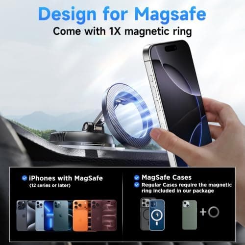 MagSafe Car Phone Mount, 360° Adjustable Magnetic Holder with Strong Suction Cup for iPhone