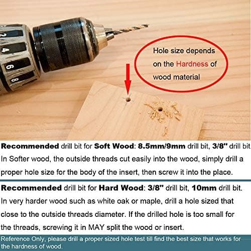 1/4"-20 Hex-Drive Threaded Inserts for Wood, 40-Pack with Hex Key