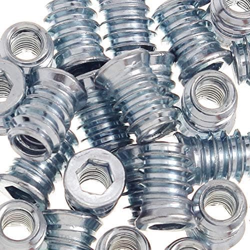 1/4"-20 Hex-Drive Threaded Inserts for Wood, 40-Pack with Hex Key
