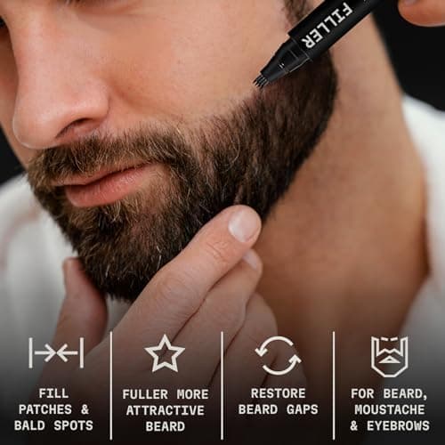 Beard Filler Pen and Bristle Brush Kit for Men, Jet Black, Waterproof - 2-Pack