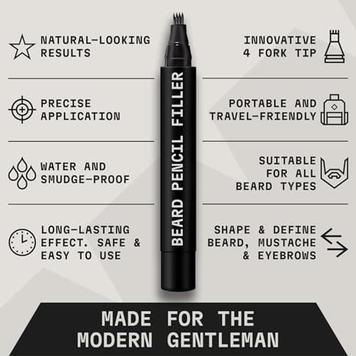 Beard Filler Pen and Bristle Brush Kit for Men, Jet Black, Waterproof - 2-Pack