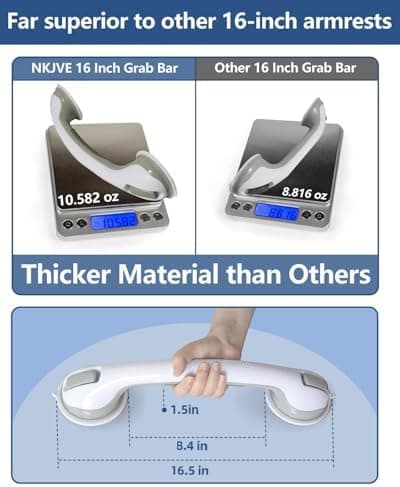 Suction Cup Shower Grab Bar for Seniors, Heavy-Duty Bathroom Safety Handle, No Drilling - 2-Pack