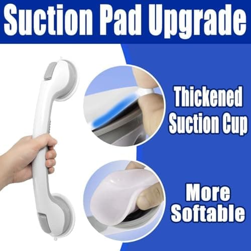 Suction Cup Shower Grab Bar for Seniors, Heavy-Duty Bathroom Safety Handle, No Drilling - 2-Pack