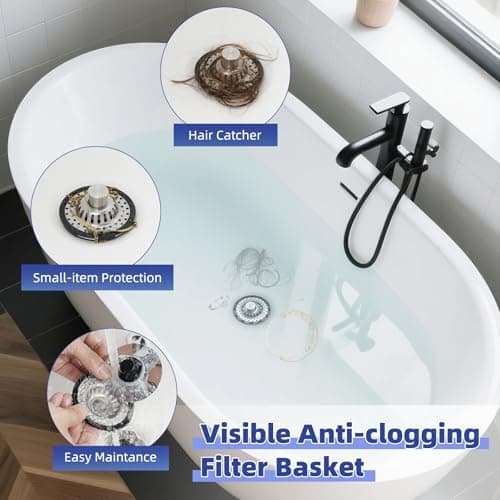Universal Bathtub Drain Stopper with Metal Hair Catcher, 3-in-1 Pop-Up Strainer, Chrome
