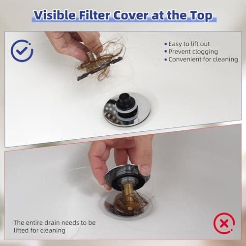 Universal Bathtub Drain Stopper with Metal Hair Catcher, 3-in-1 Pop-Up Strainer, Chrome