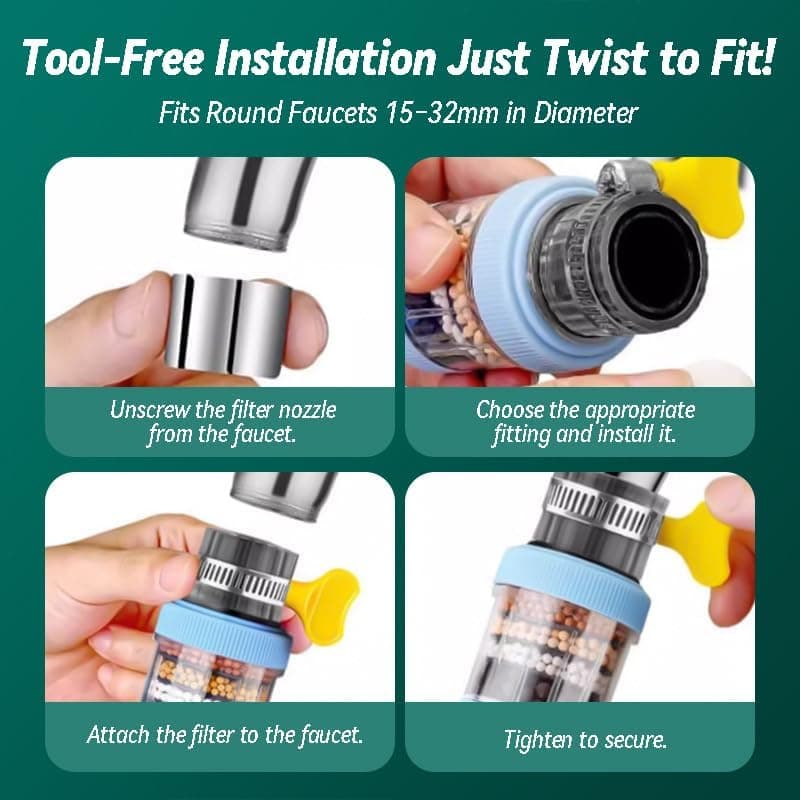 360° Rotating Faucet Water Filter, 6-Layer Tap Purifier Attachment (3-Pack)