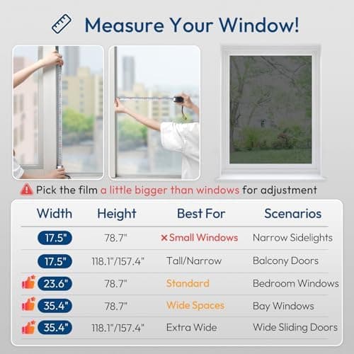 One-Way Privacy Window Film, Reflective Heat & UV Control Tint, 17.5" x 78.7"
