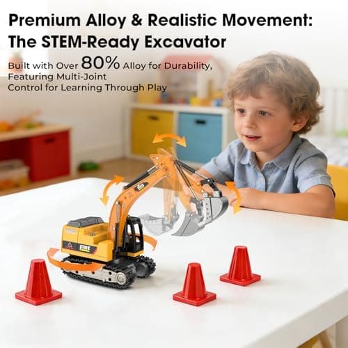 Mini RC Excavator Toy, 1:64 Die-Cast Alloy Construction Vehicle with App & Remote Control