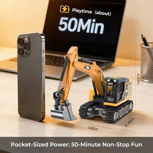 Mini RC Excavator Toy, 1:64 Die-Cast Alloy Construction Vehicle with App & Remote Control