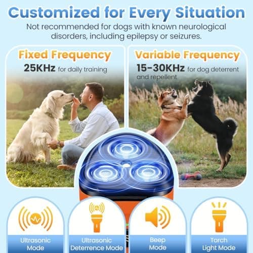 Ultrasonic Dog Bark Deterrent, Portable Anti-Barking Device, 50ft Range, 5 Modes
