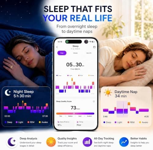 Smart Ring Fitness Tracker with Sleep, Heart Rate & SpO2, No Subscription, IP68
