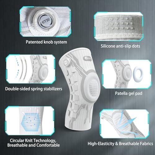 Adjustable Dial Knee Brace with Patella Gel Pad & Side Stabilizers