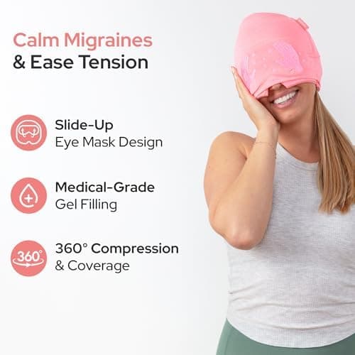 Migraine Relief Cap with Slide-Up Eye Mask, Hot & Cold Headache Therapy