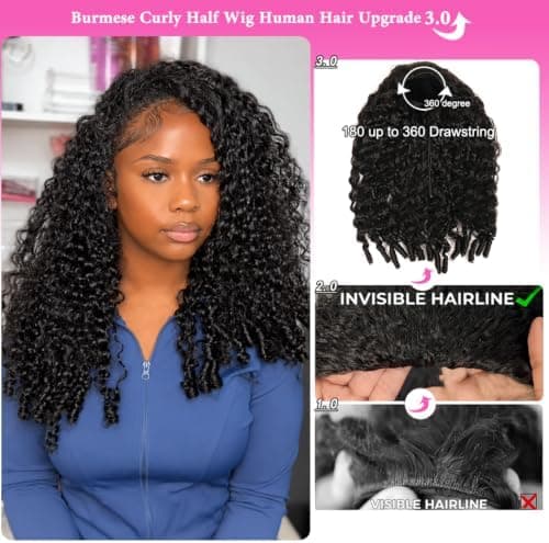 curly half wig human hair size and dimensions