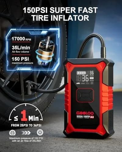 portable jump starter with air compressor features