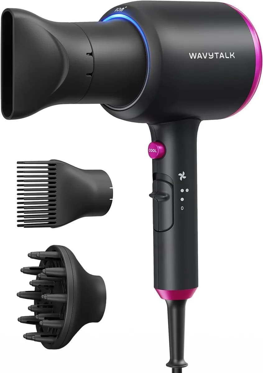 ionic hair dryer with diffuser, concentrator and comb attachments in black