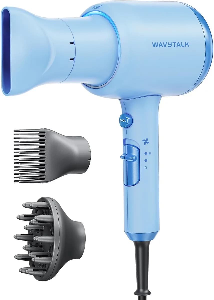 ionic hair dryer with diffuser in sky blue