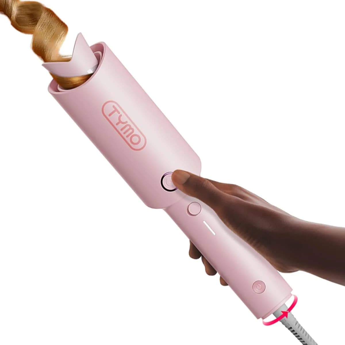 automatic rotating curling iron with 1 1/4 inch barrel in pink