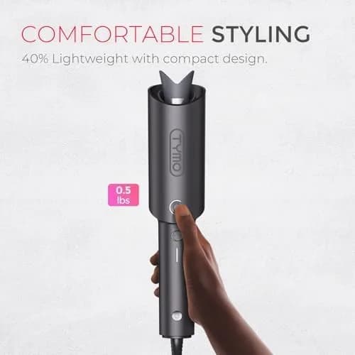lightweight automatic rotating curling iron held in one hand