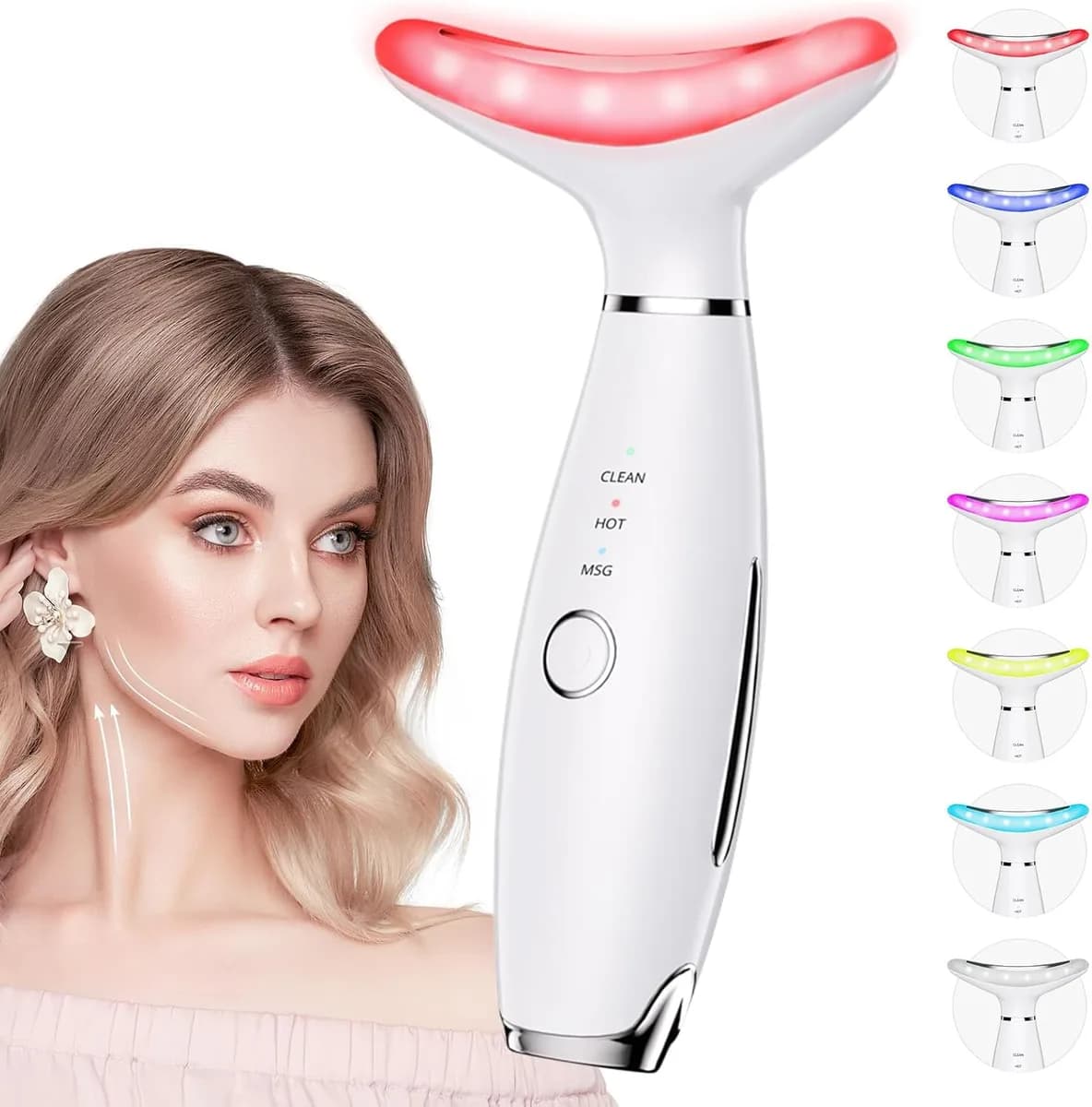 LED face and neck massager in white