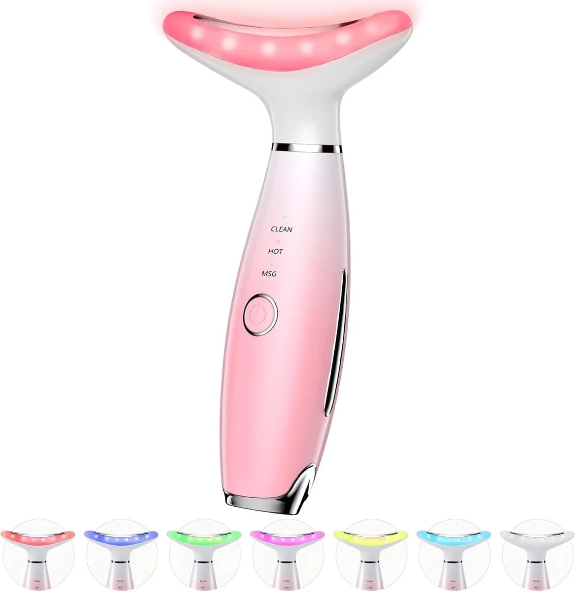 LED face and neck massager head and light color options