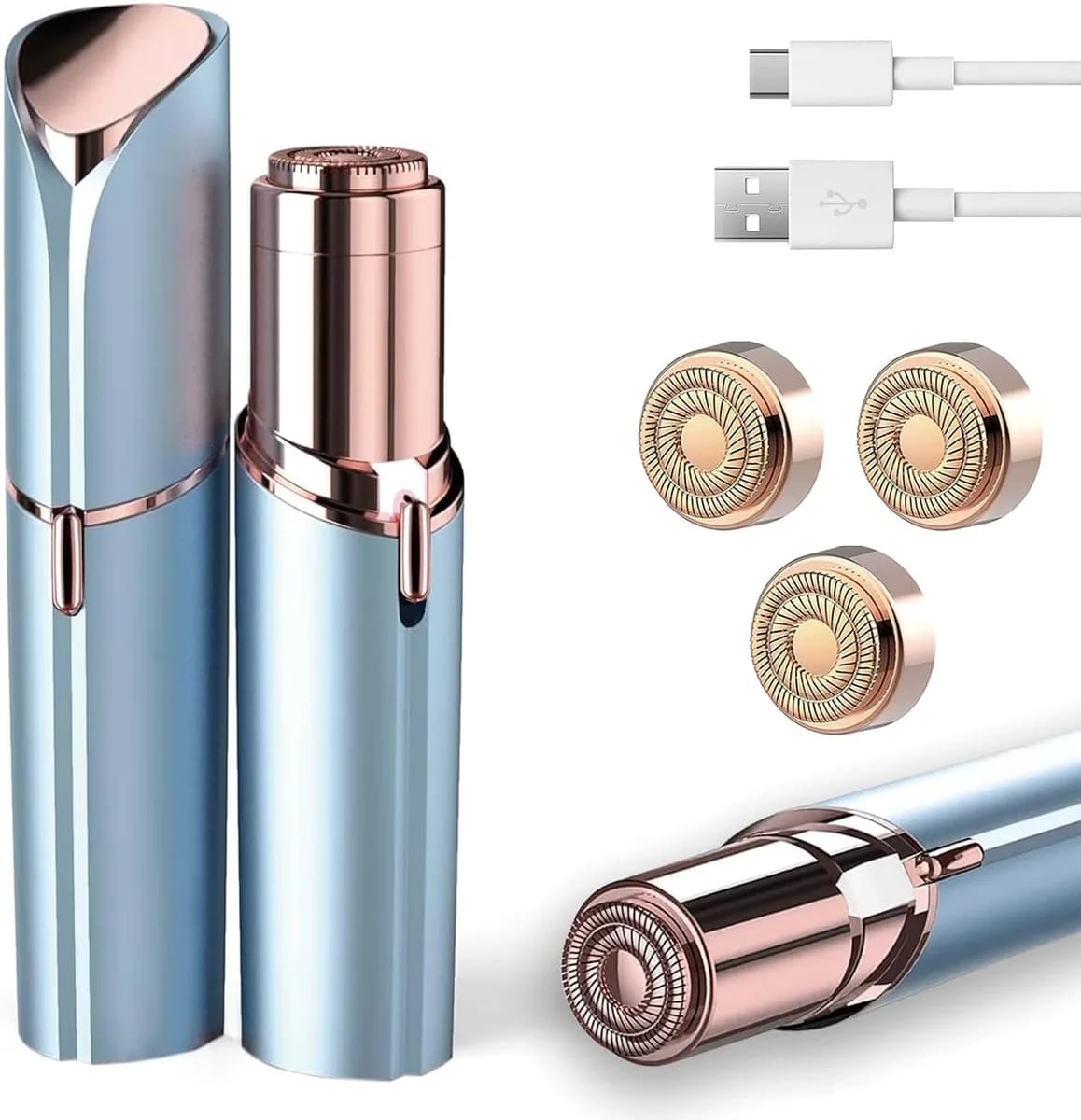 painless facial hair remover with 3 spare heads