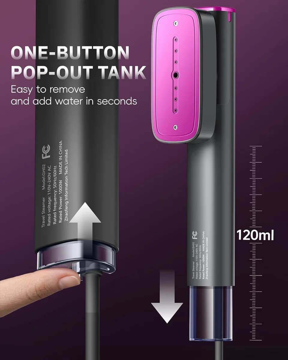 pop-out water tank on the travel steamer for clothes