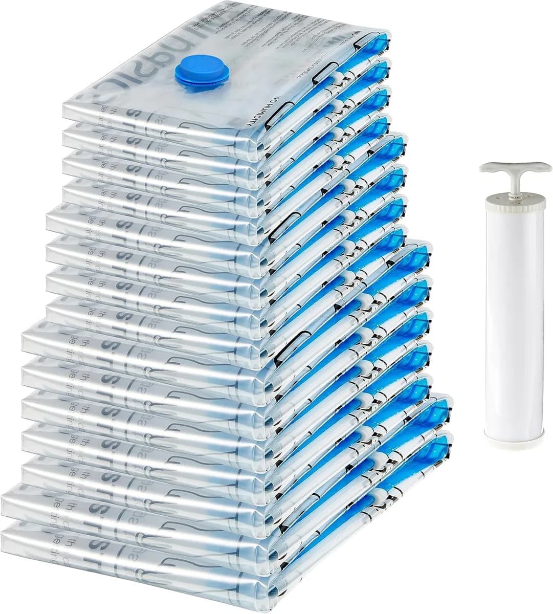 vacuum storage bags with hand pump, assorted 15-pack