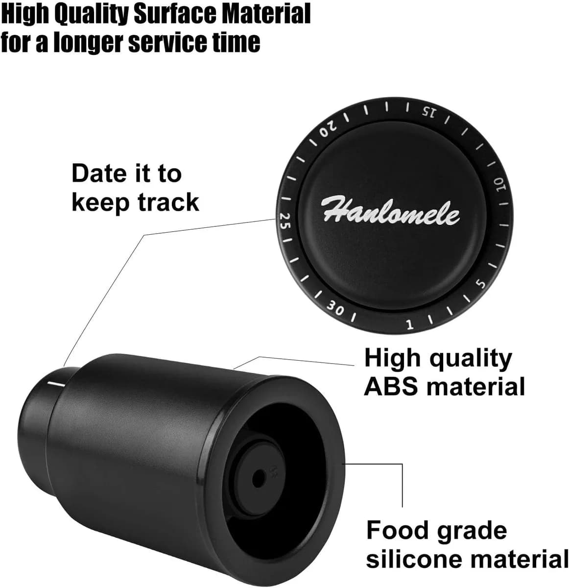 date dial and silicone seal of the vacuum wine bottle stopper