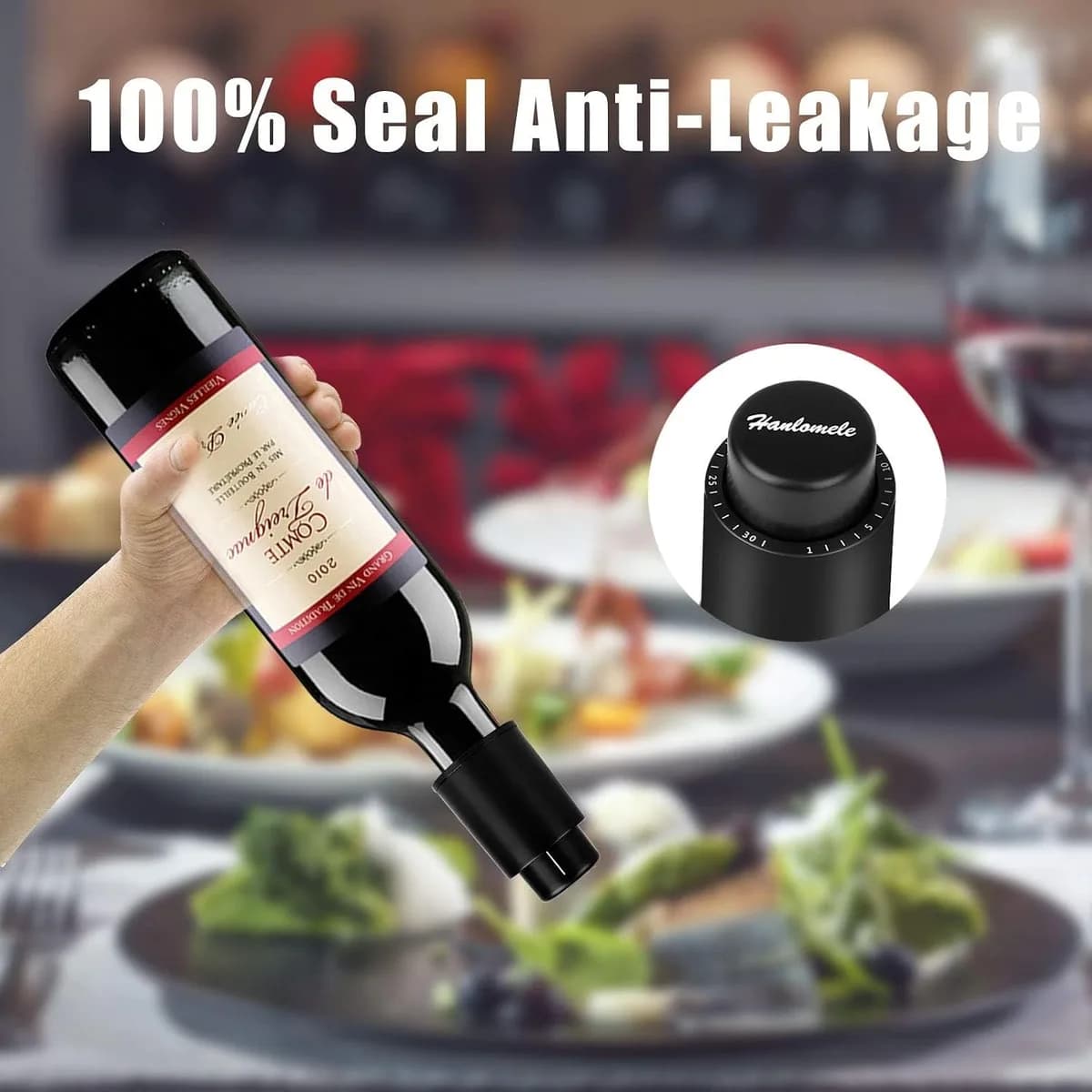 vacuum wine bottle stopper sealing a bottle held upside down