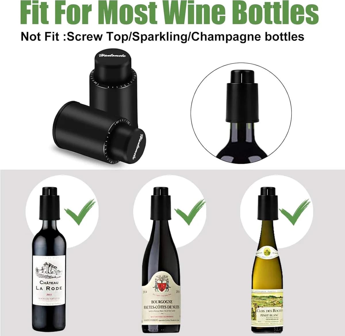 vacuum wine bottle stoppers on red and white wine bottles