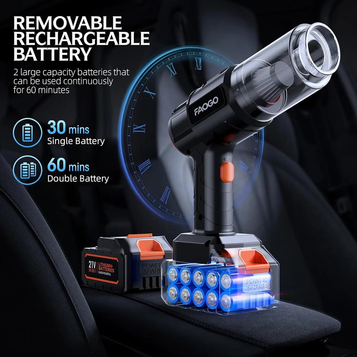 cordless handheld vacuum with removable rechargeable battery
