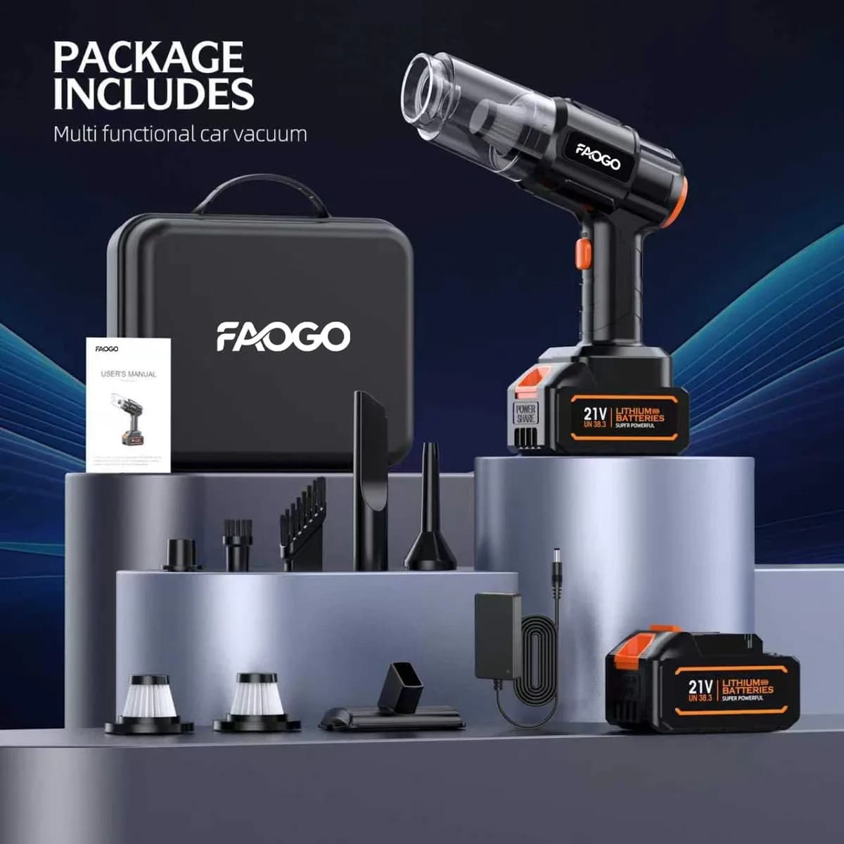 cordless handheld vacuum package contents and carry case