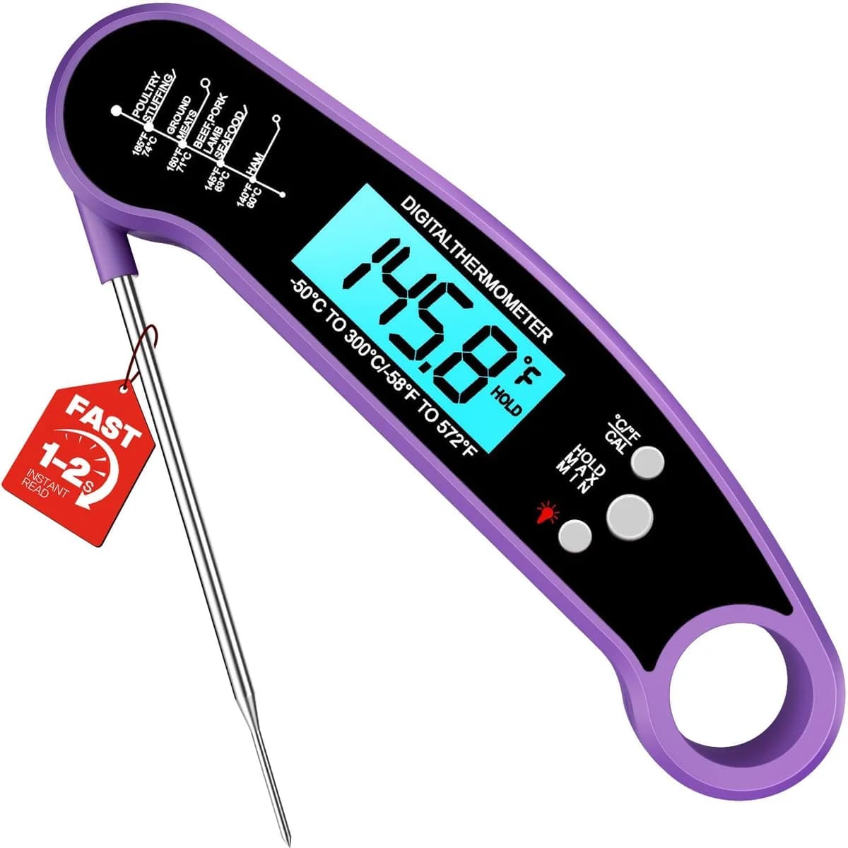 instant read meat thermometer in purple