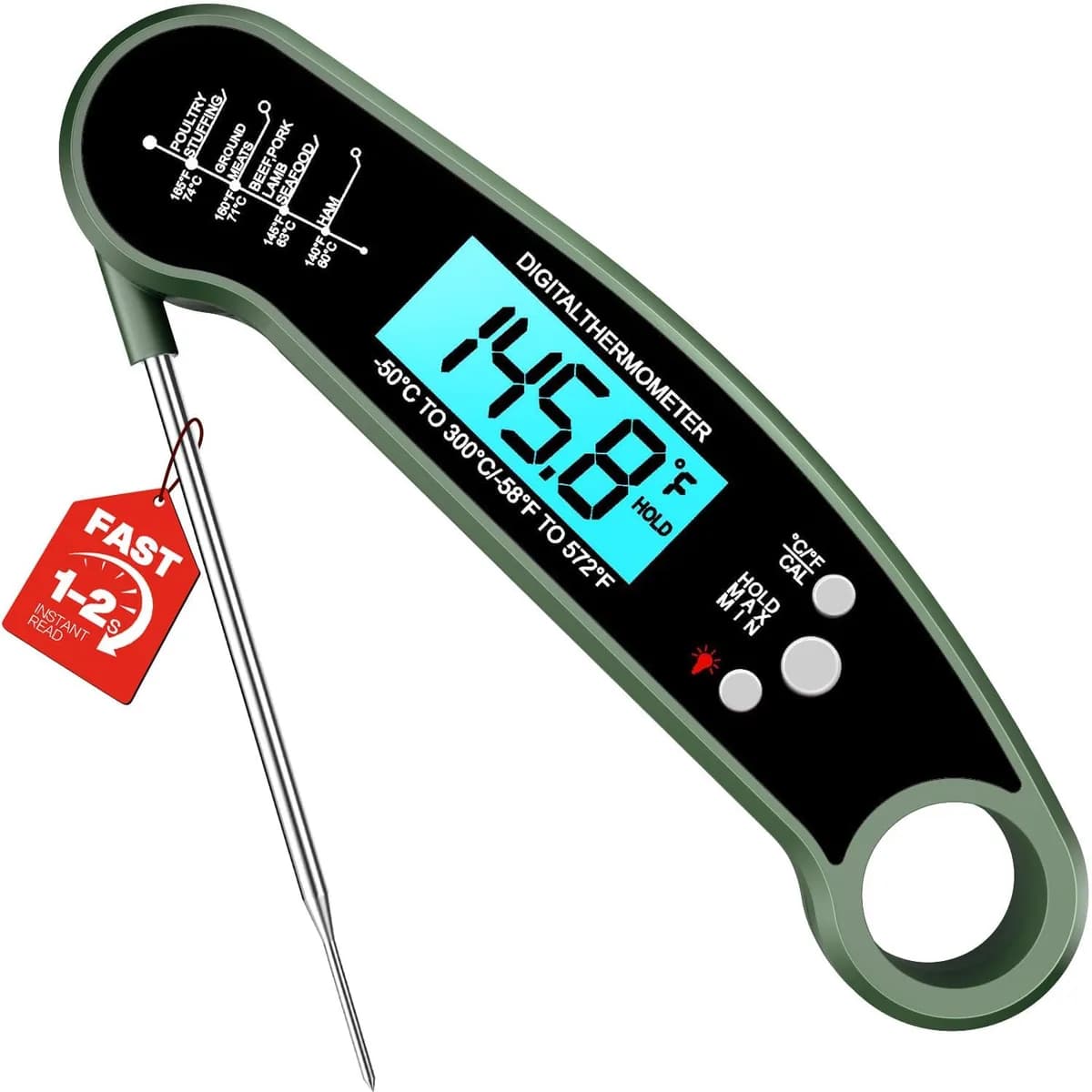 instant read meat thermometer in green