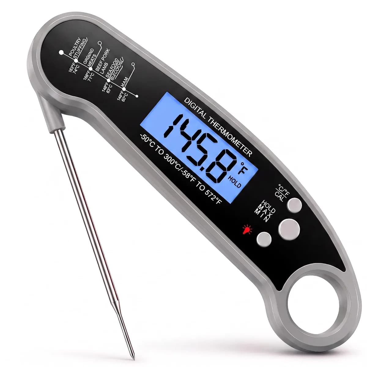 instant read meat thermometer in grey