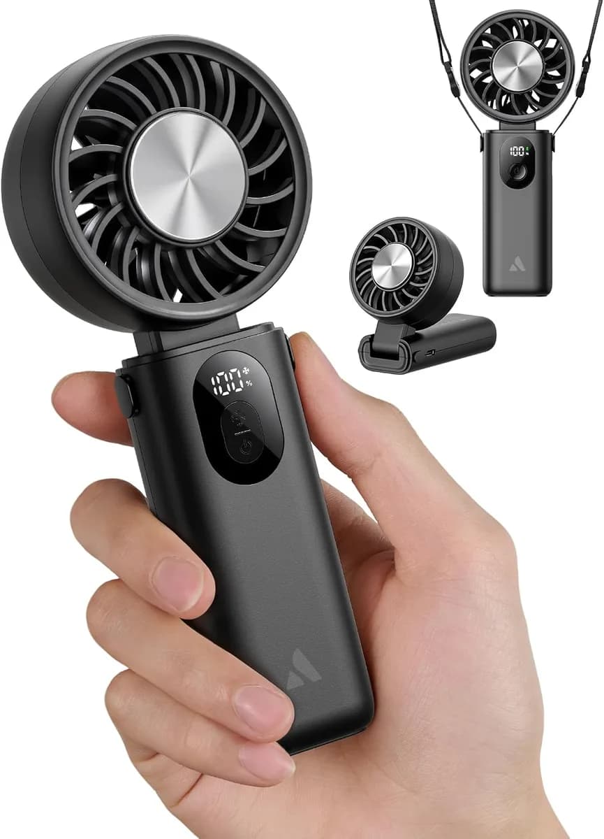 portable handheld fan in black with cooling plate