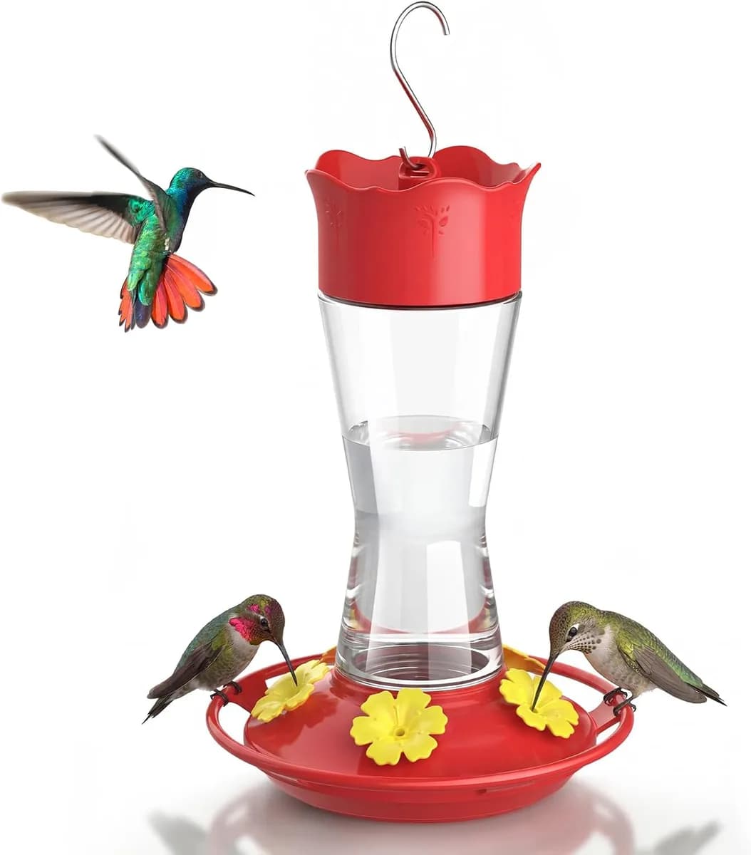 glass hummingbird feeder in clear