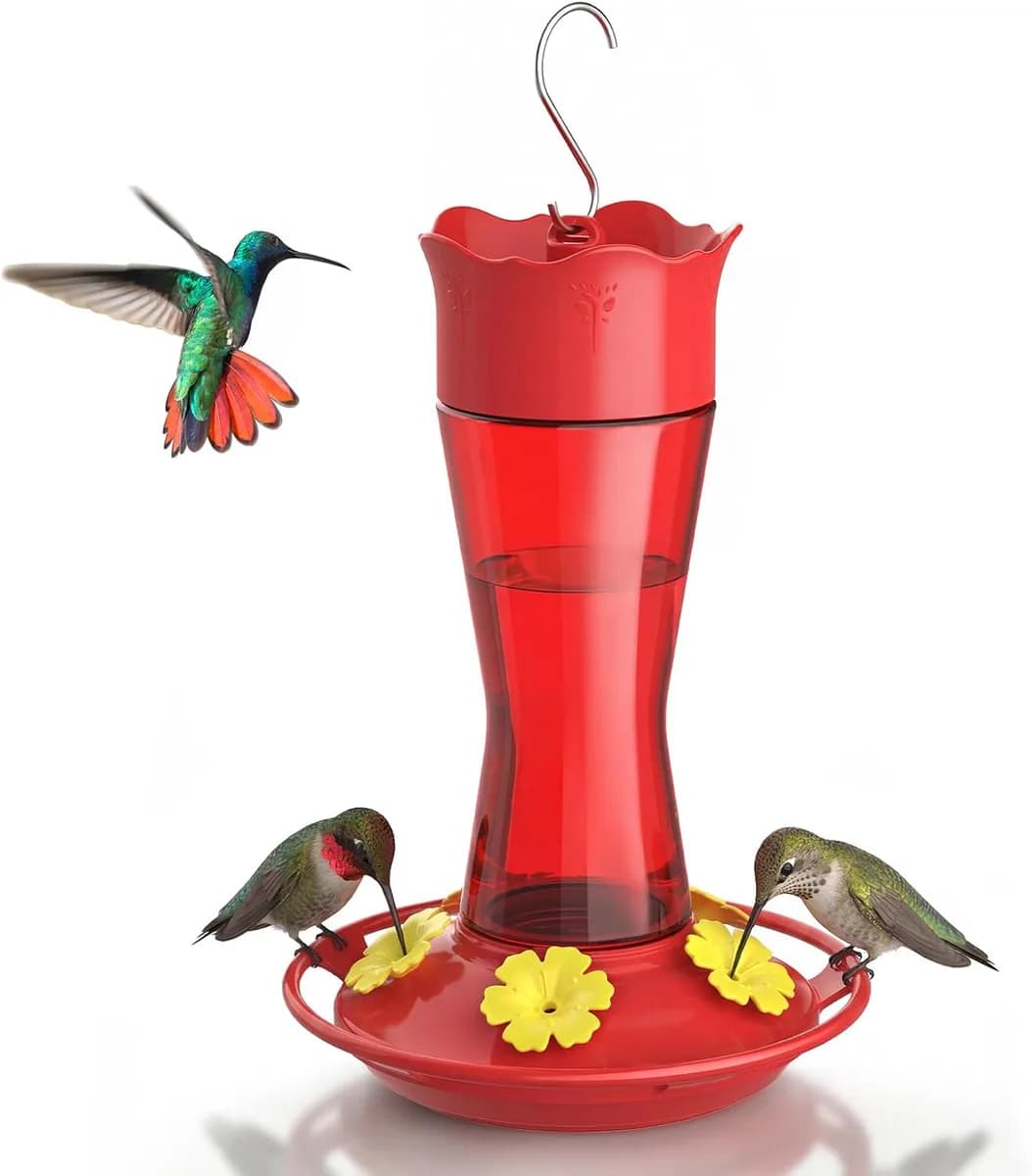 glass hummingbird feeder in red