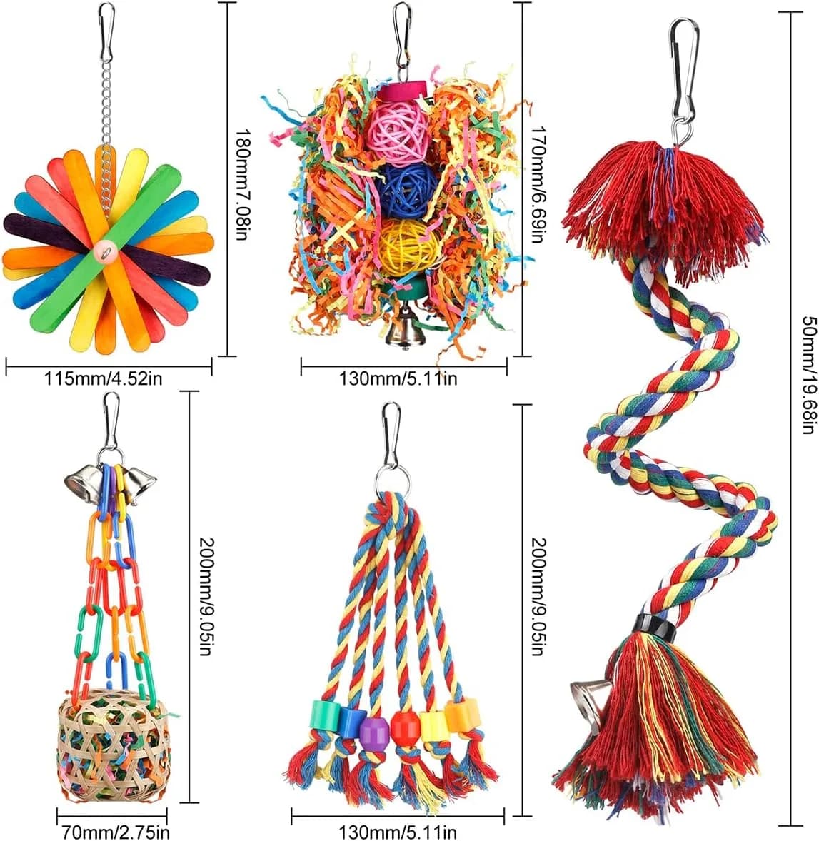 bird toys set pieces and sizes