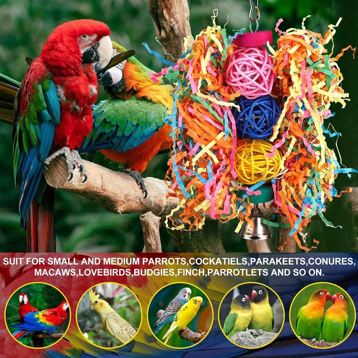 parrots and cockatiels playing with the bird toys set, gallery view 5