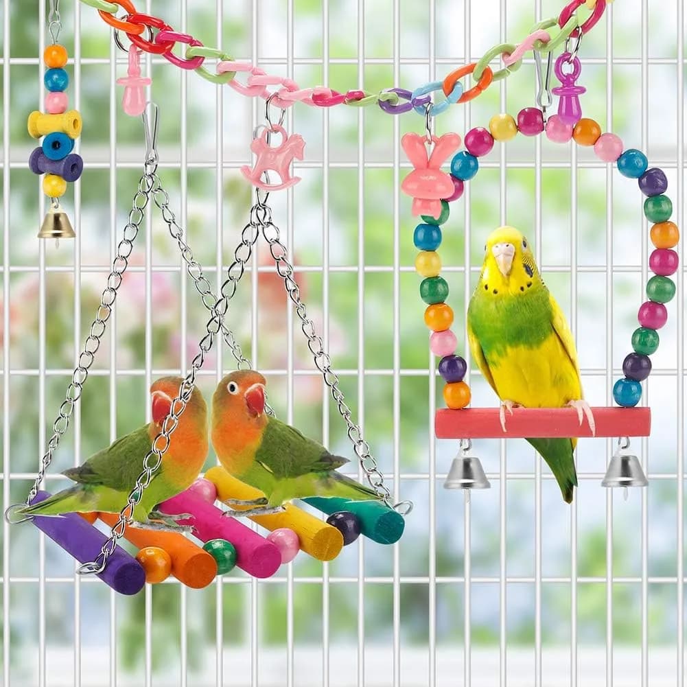 budgie on the swing from the parakeet toys set, gallery view 4