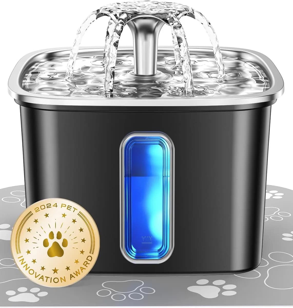 stainless steel cat water fountain in space black, 108 oz