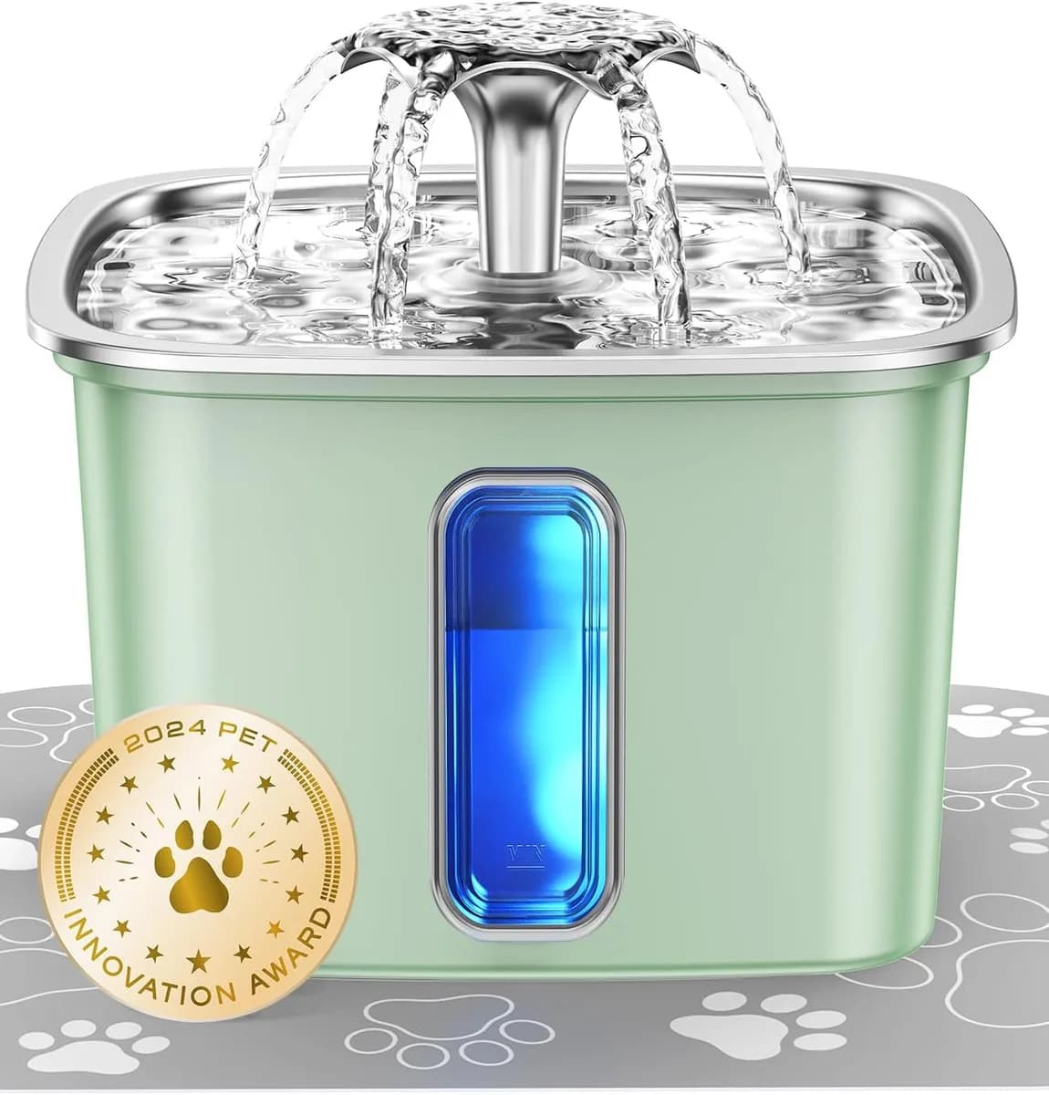 stainless steel cat water fountain in mint green, 108 oz